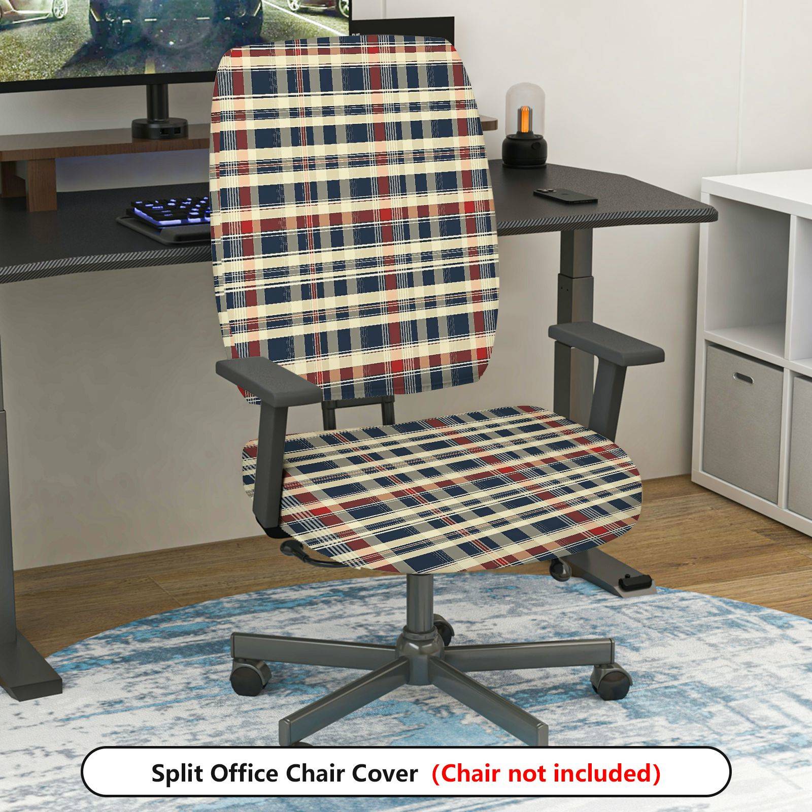 2-Piece Plaid Tartan Stripe Geometric Classic  Computer Chair Cover Set, Seat and Backrest