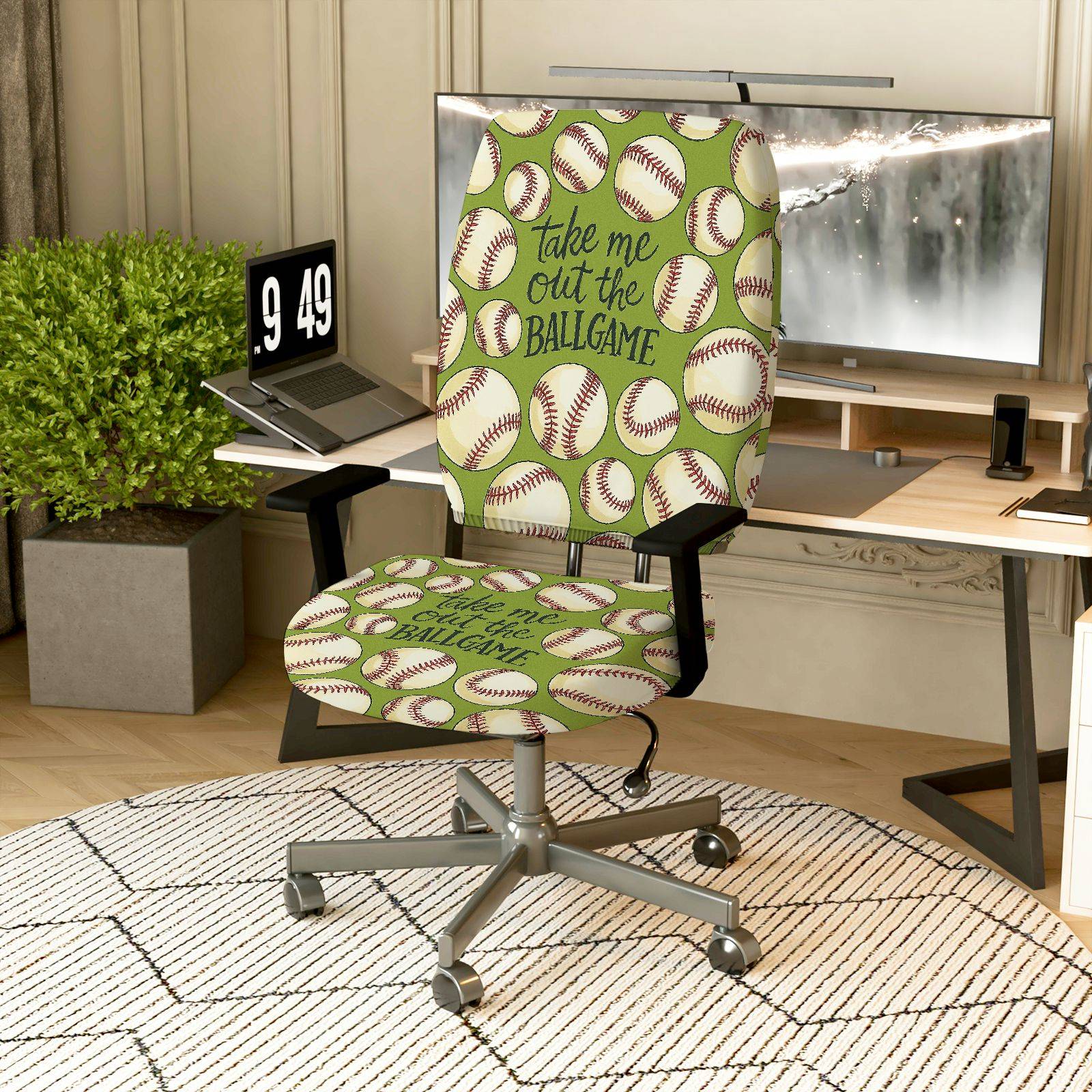 2-Piece Baseball Sports Fun Inspirational  Computer Chair Cover Set, Seat and Backrest