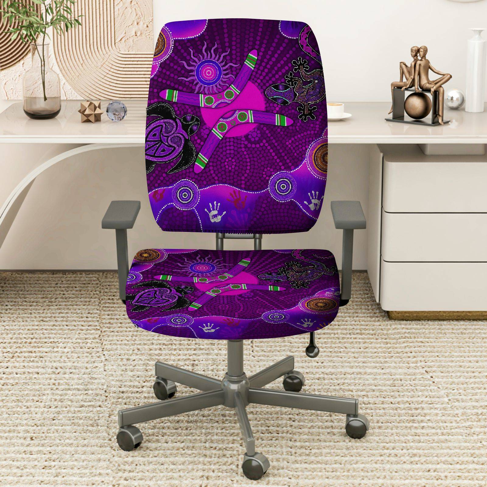 2-Piece Geometric Abstract Artistic Purple Pattern Festival  Computer Chair Cover Set, Seat and Backrest