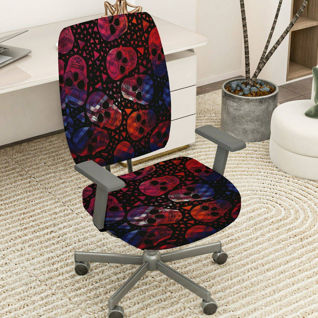 2-Piece Skulls Geometric Pattern Halloween Party Fun  Computer Chair Cover Set, Seat and Backrest