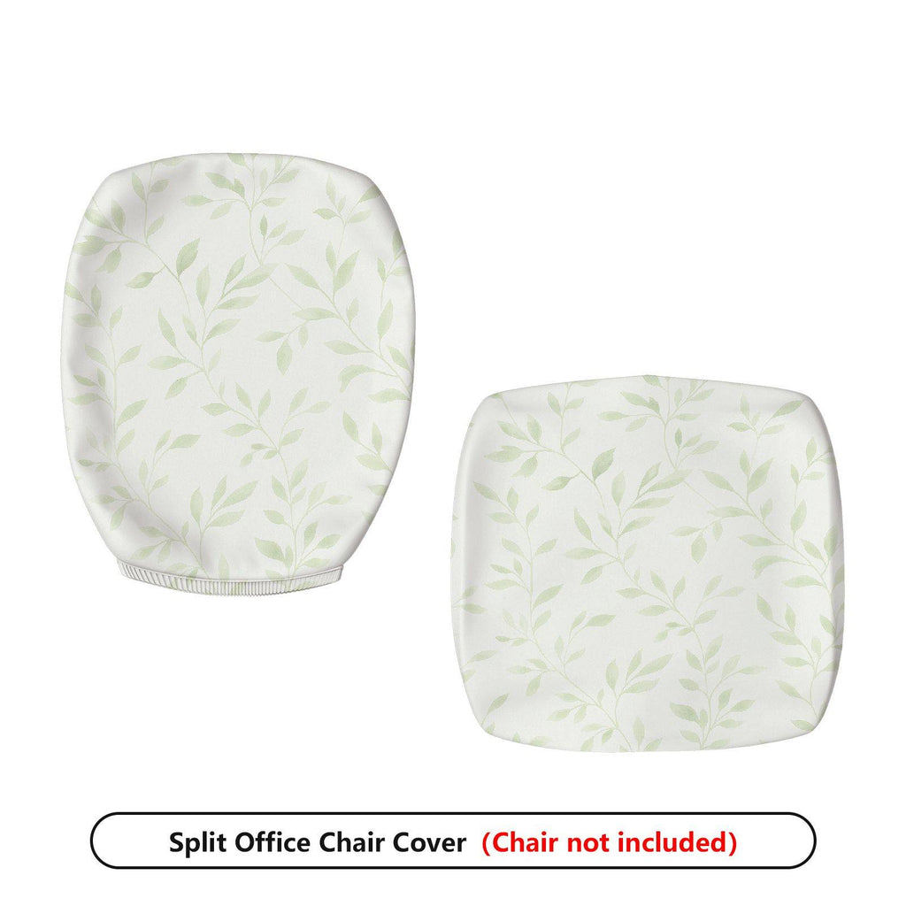 2-Piece Leaf Print Green  Computer Chair Cover Set, Seat and Backrest