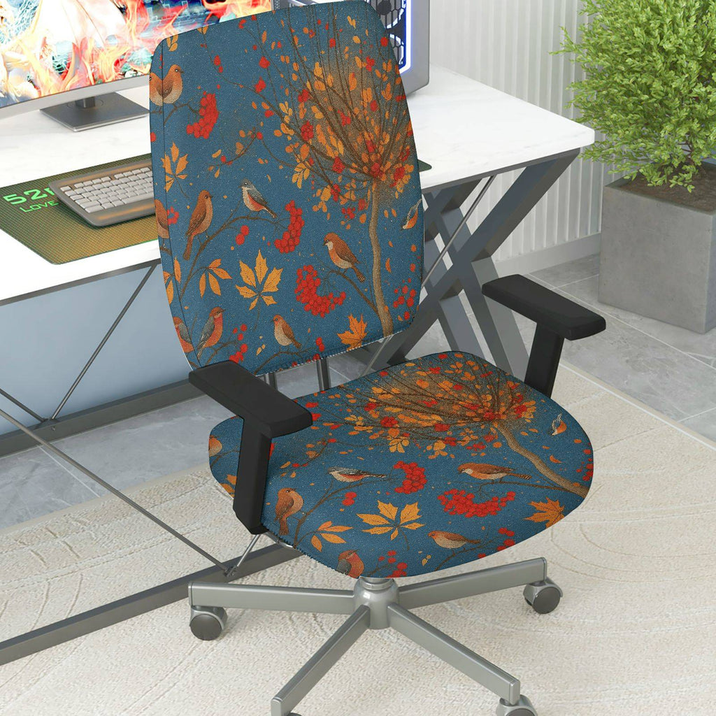 2-Piece Autumn Birds Leaves Tree Nature  Computer Chair Cover Set, Seat and Backrest