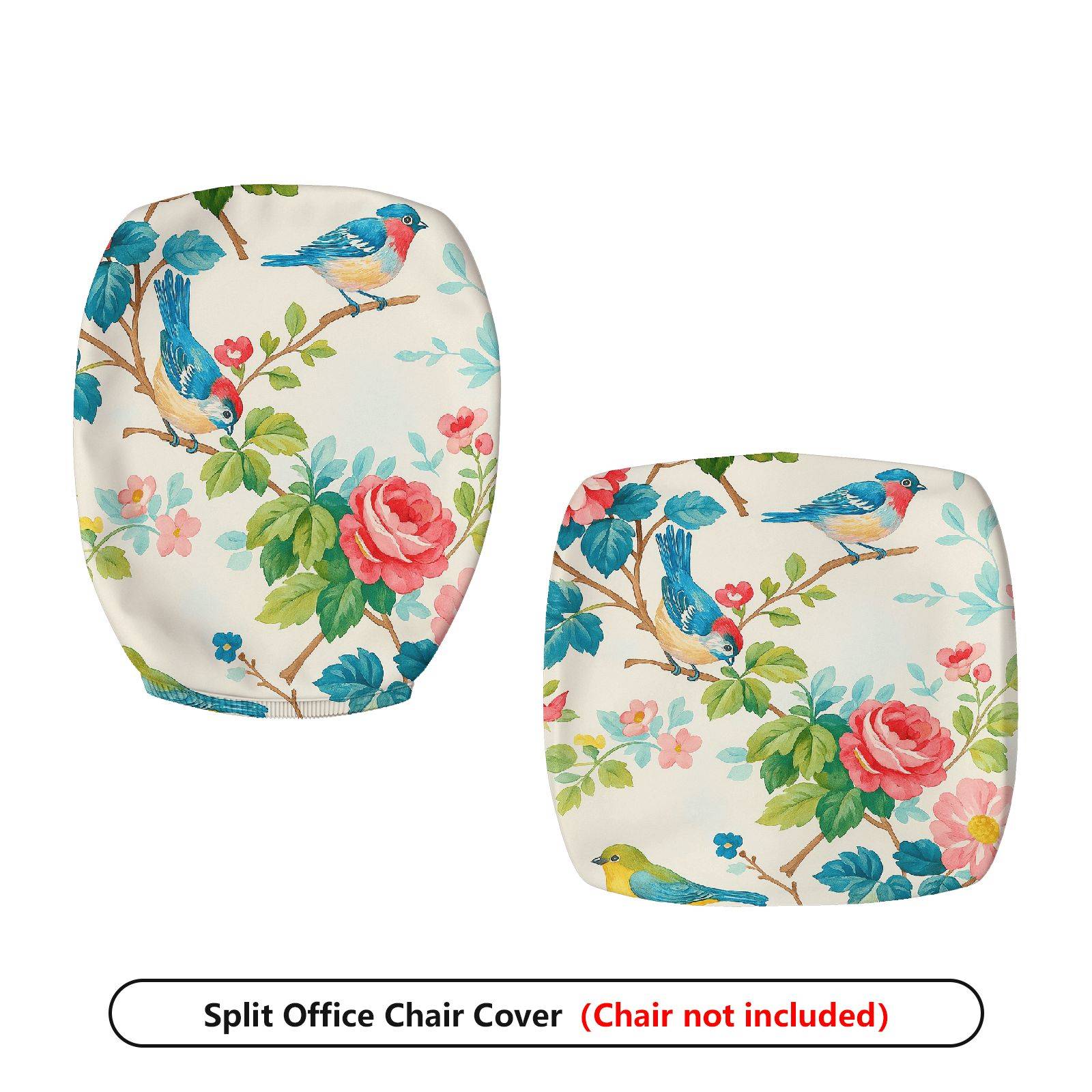 2-Piece Floral Bird Pattern Rose Spring Nature Garden  Computer Chair Cover Set, Seat and Backrest