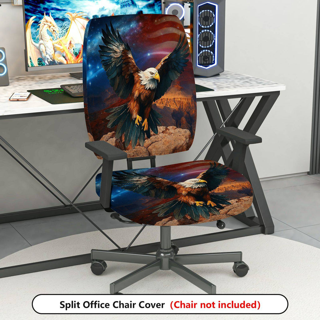 2-Piece American Eagle Patriotic Vintage Wilderness Nature  Computer Chair Cover Set, Seat and Backrest