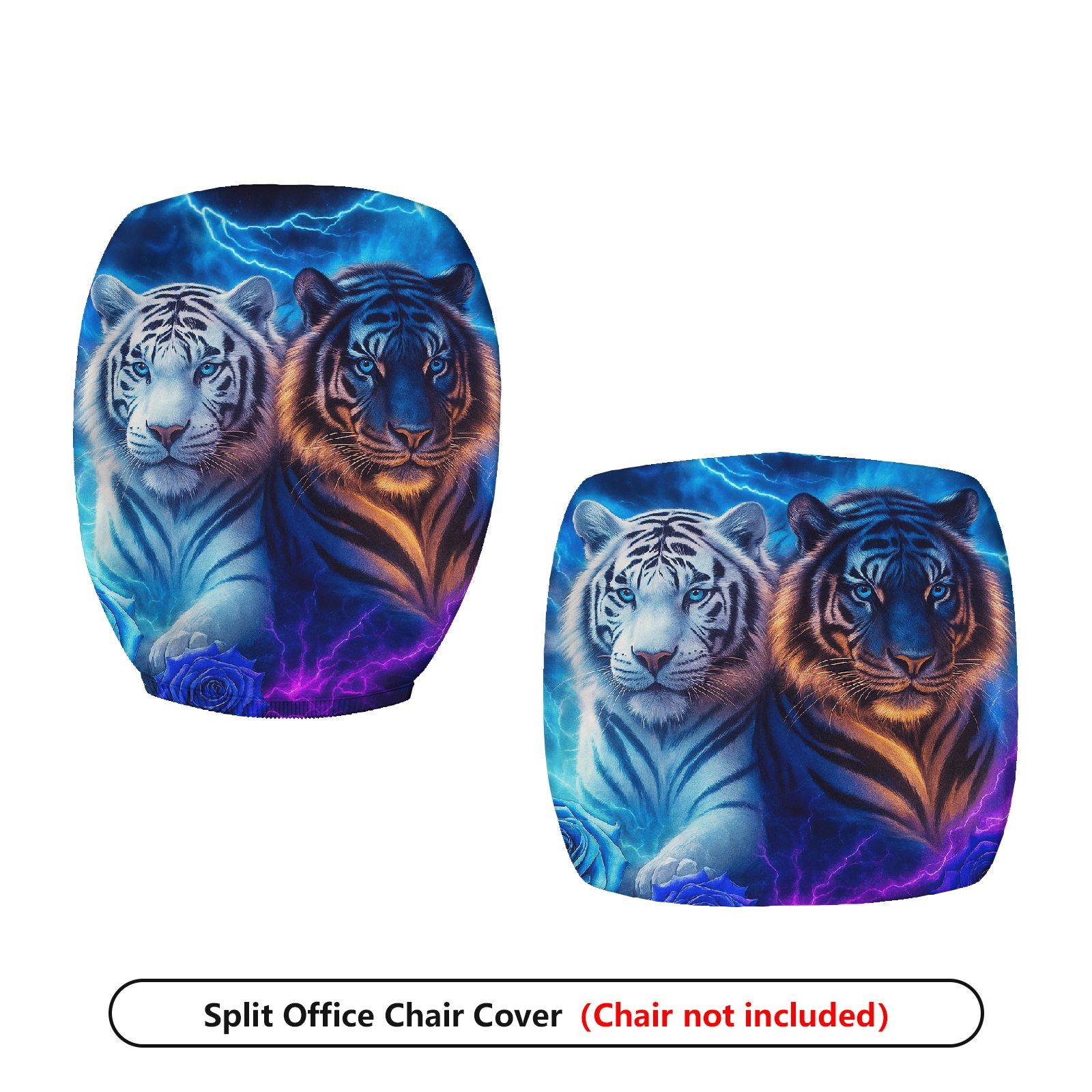 2-Piece Animal Print Tiger Modern Art Lightning Blue Glow  Computer Chair Cover Set, Seat and Backrest