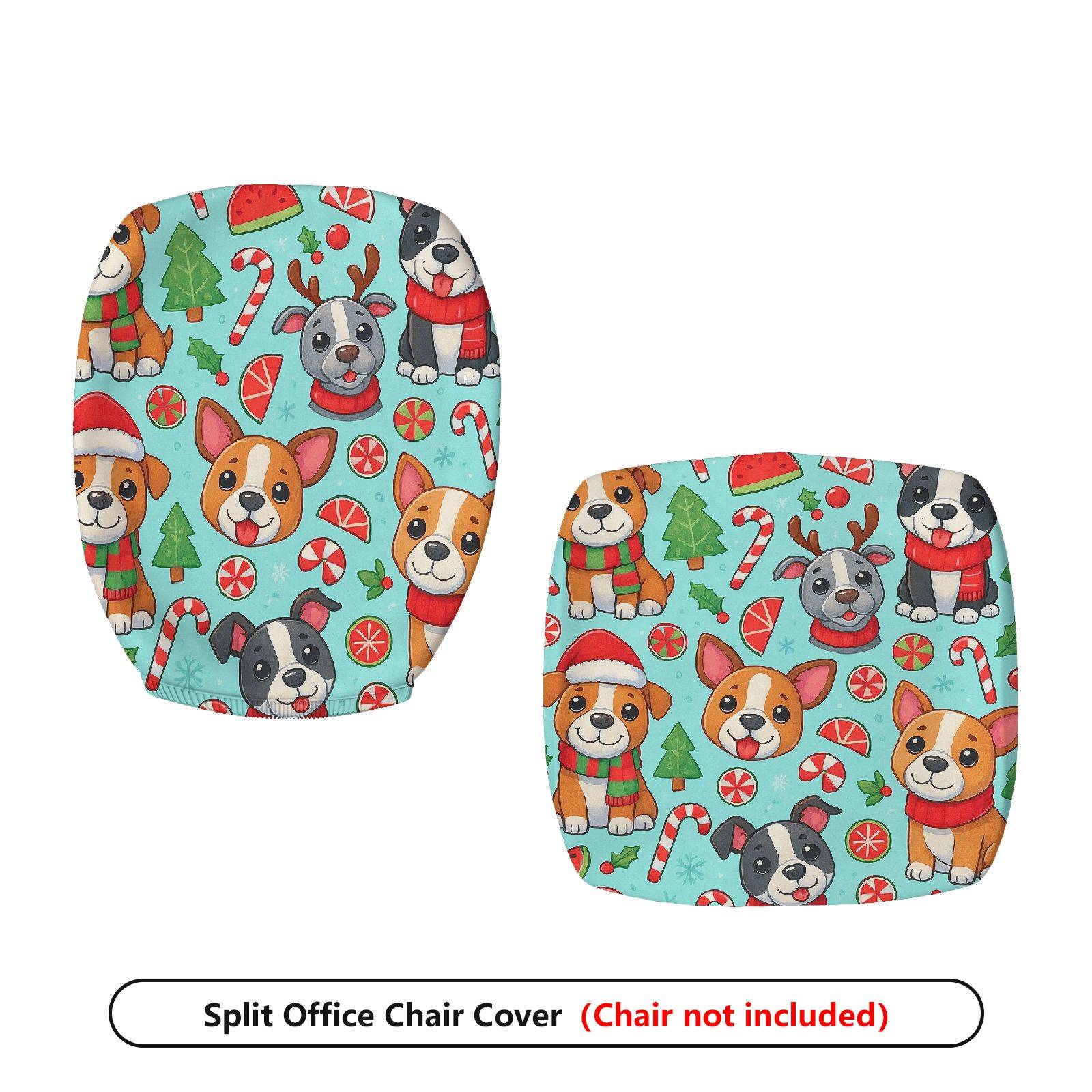 2-Piece Christmas Dog Candy Snowflake Tree  Computer Chair Cover Set, Seat and Backrest