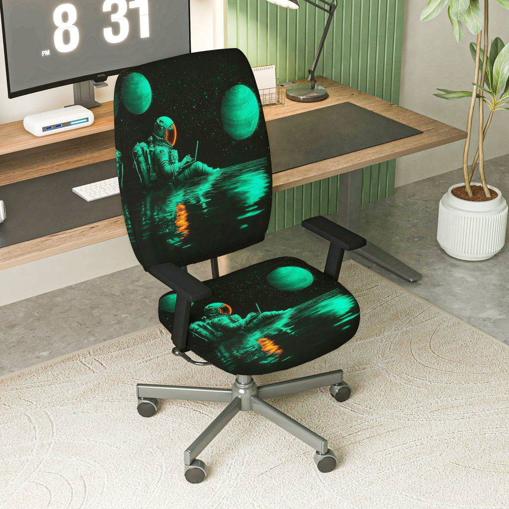 2-Piece Astronaut Space Galaxy Stars Planet  Computer Chair Cover Set, Seat and Backrest
