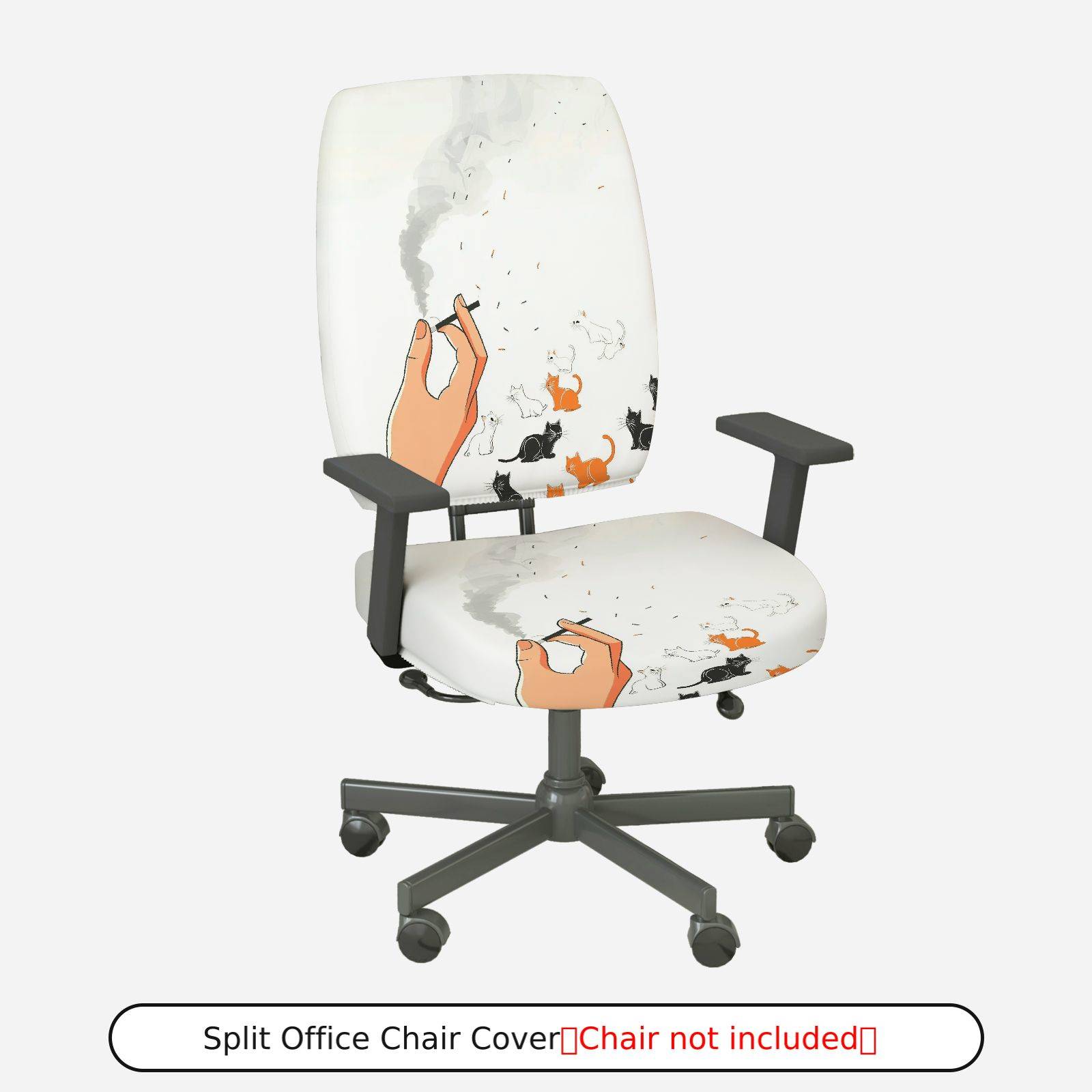 2-Piece Artistic Cat Smoking Hand Design  Computer Chair Cover Set, Seat and Backrest