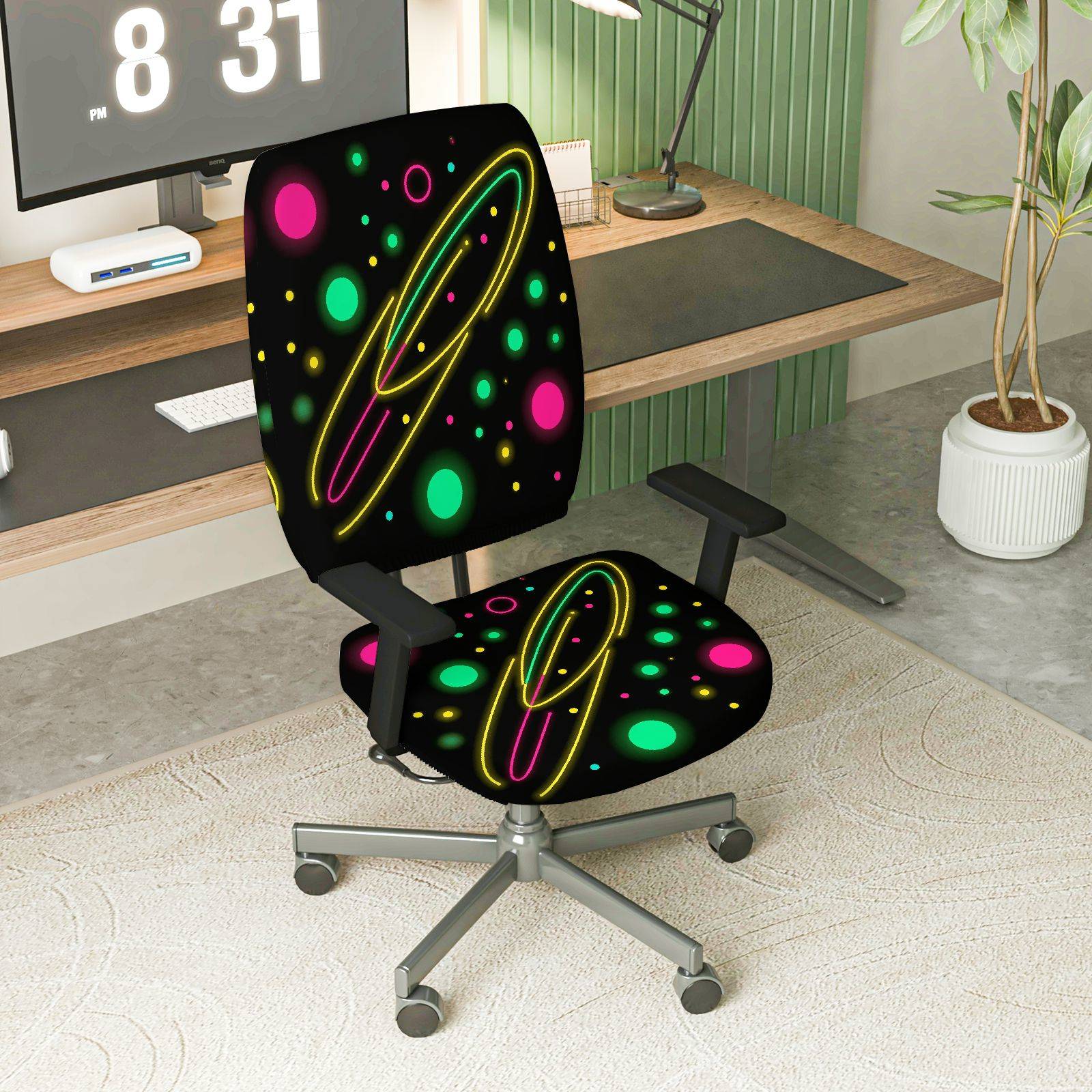 2-Piece Colorful Geometric Pattern  Computer Chair Cover Set, Seat and Backrest