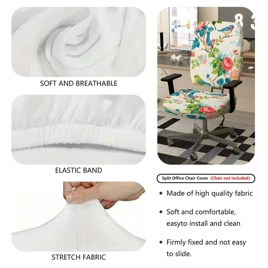 2-Piece Floral Bird Pattern Rose Spring Nature Garden  Computer Chair Cover Set, Seat and Backrest