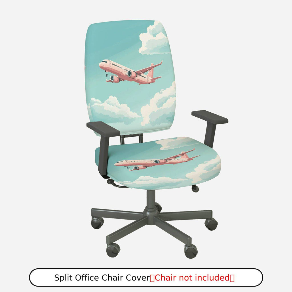 2-Piece Airplane Sky Clouds Travel Adventure  Computer Chair Cover Set, Seat and Backrest