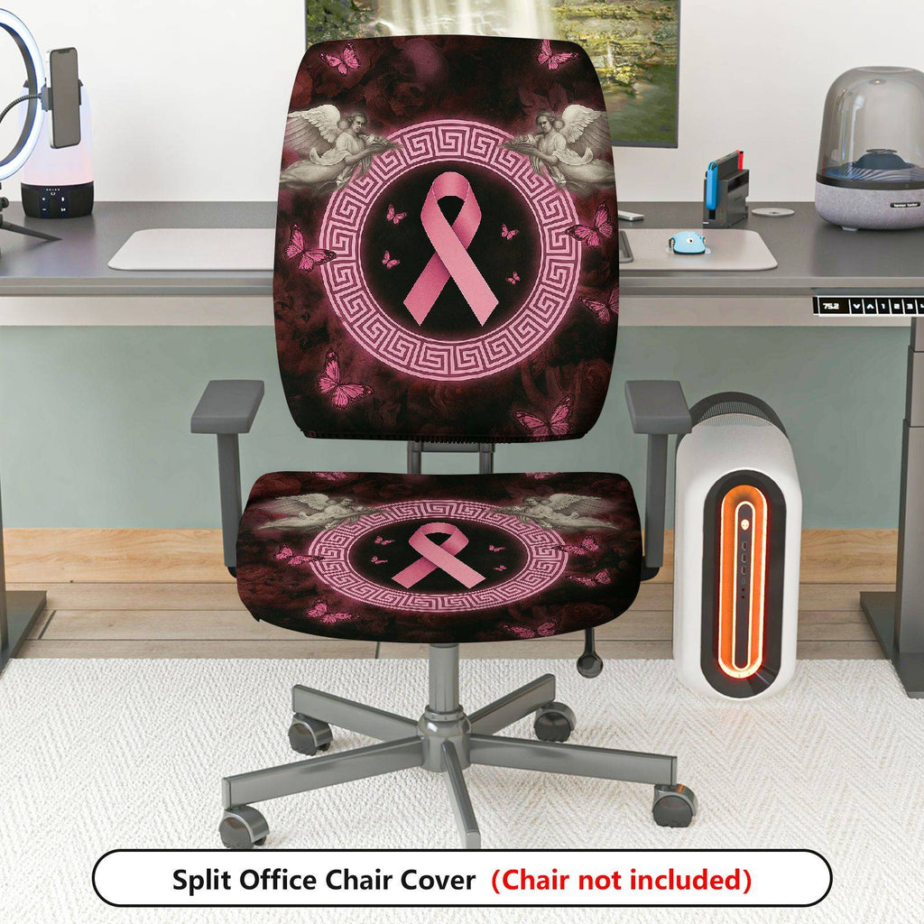 2-Piece Angel Butterfly Ribbon Pattern Pink  Computer Chair Cover Set, Seat and Backrest