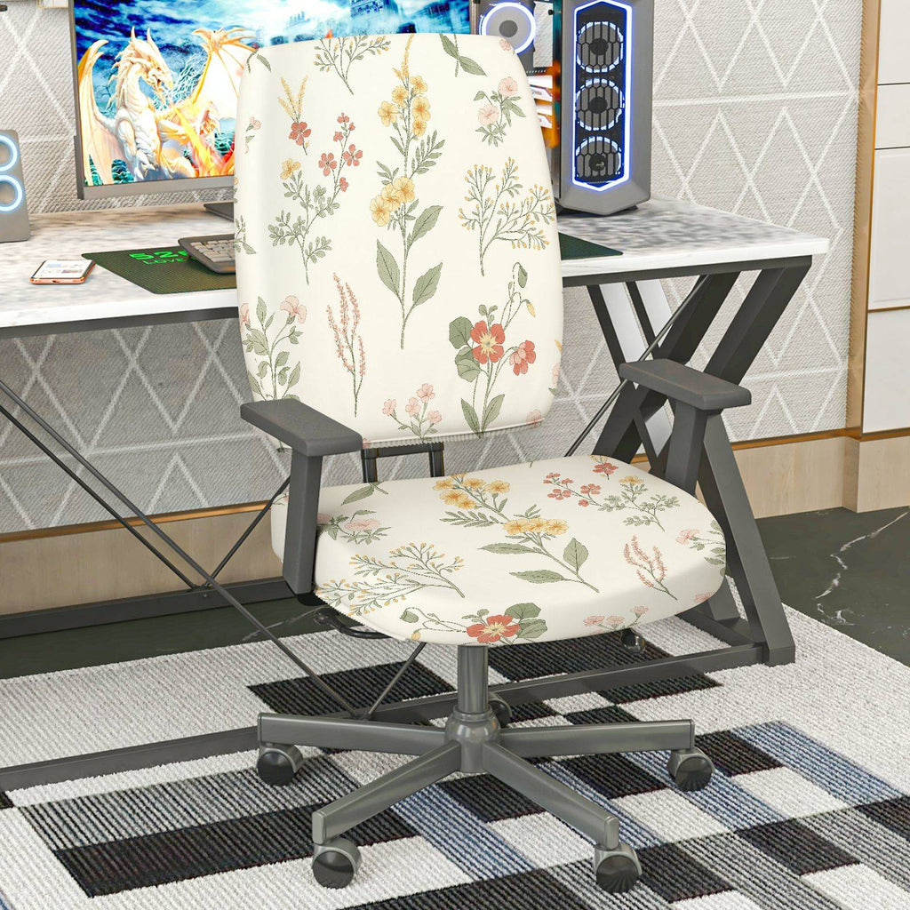 2-Piece Floral Pattern Nature Inspired Decorative Colorful  Computer Chair Cover Set, Seat and Backrest