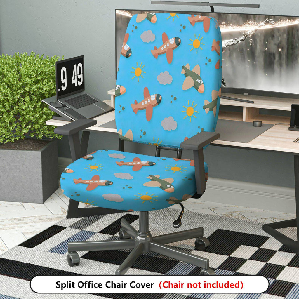 2-Piece Airplane Pattern Blue Cloud Sun Sky  Computer Chair Cover Set, Seat and Backrest