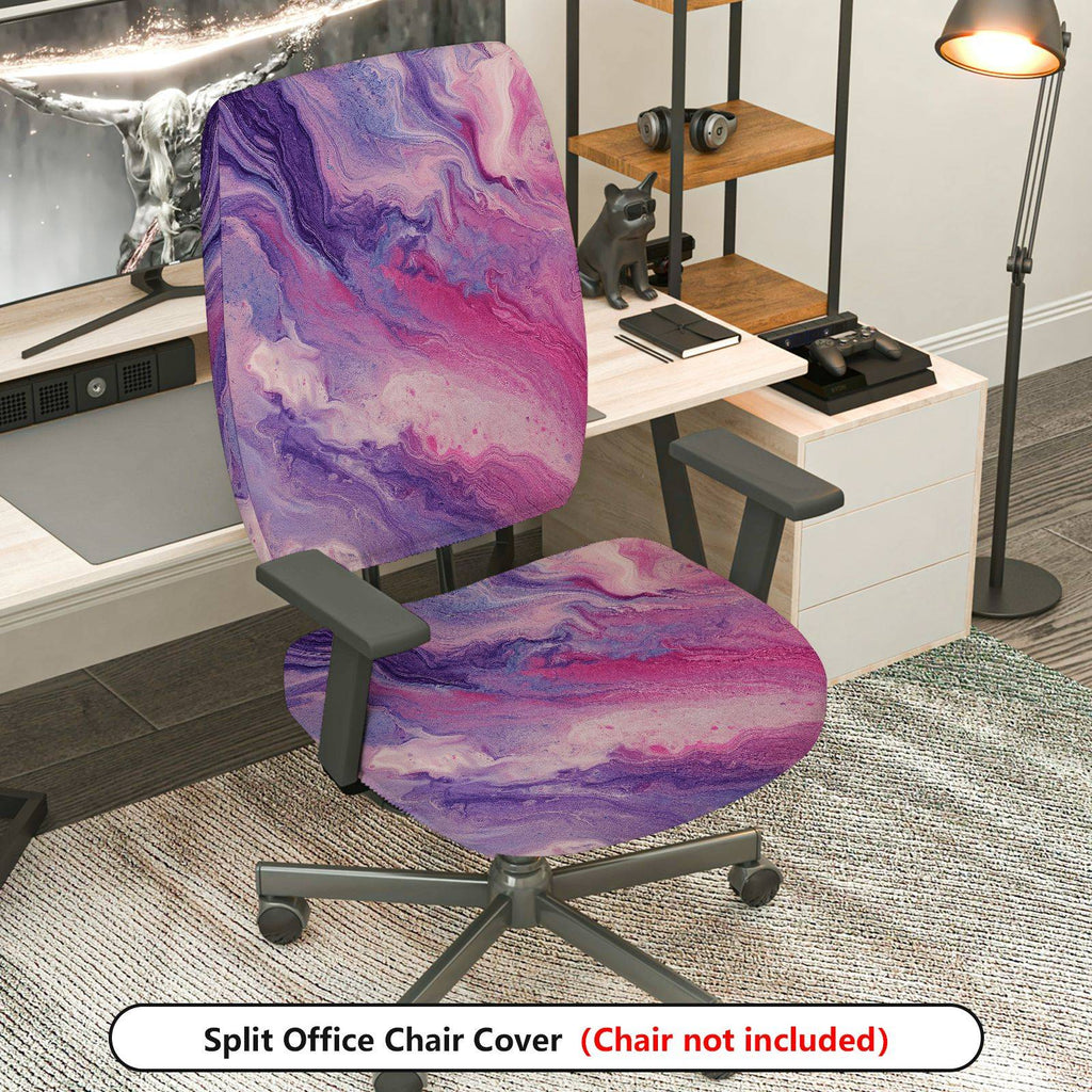 2-Piece Abstract Marble Swirl Pink Purple  Computer Chair Cover Set, Seat and Backrest