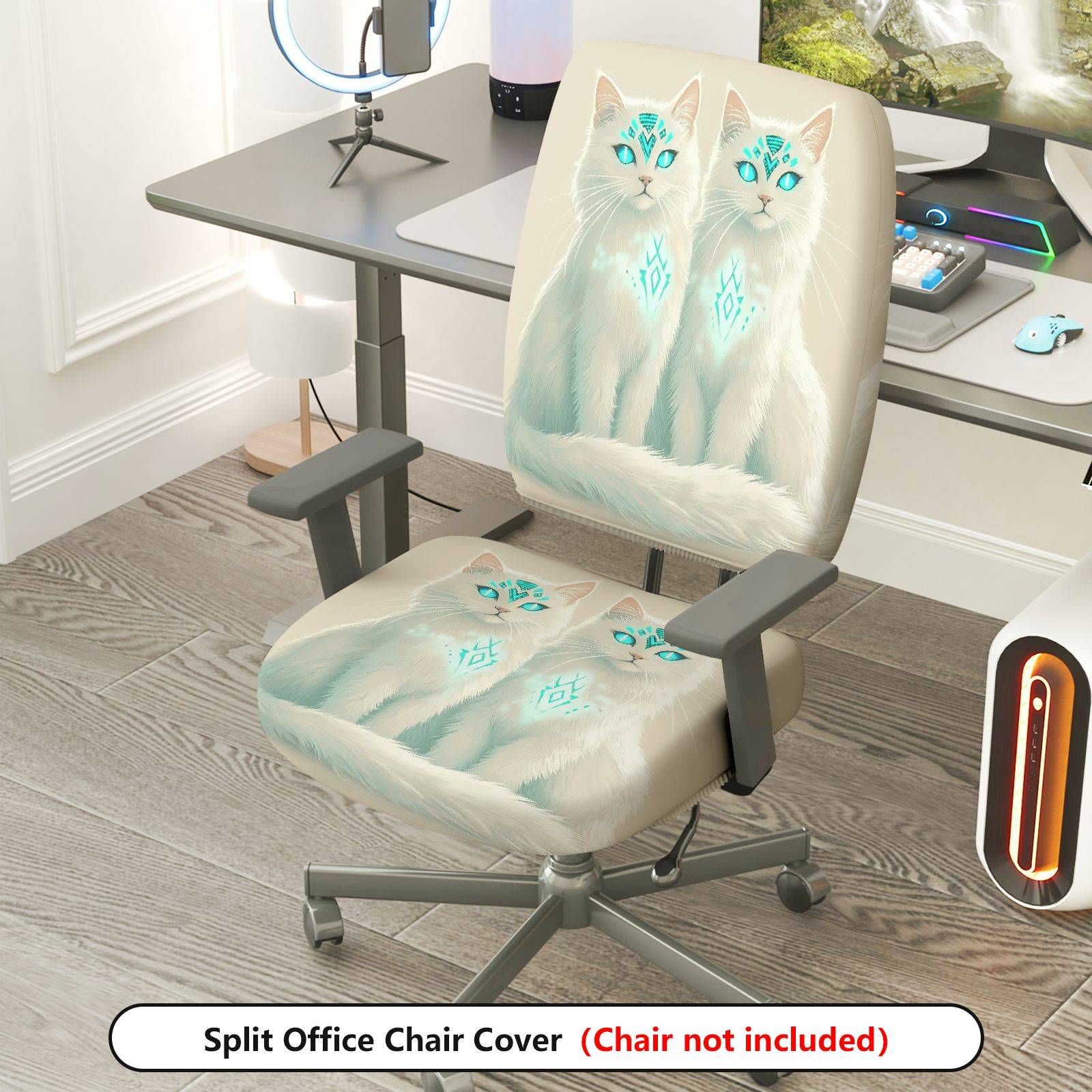 2-Piece Mystic Cat Elegant Pattern Fantasy Animal Unique Design Stylish  Computer Chair Cover Set, Seat and Backrest