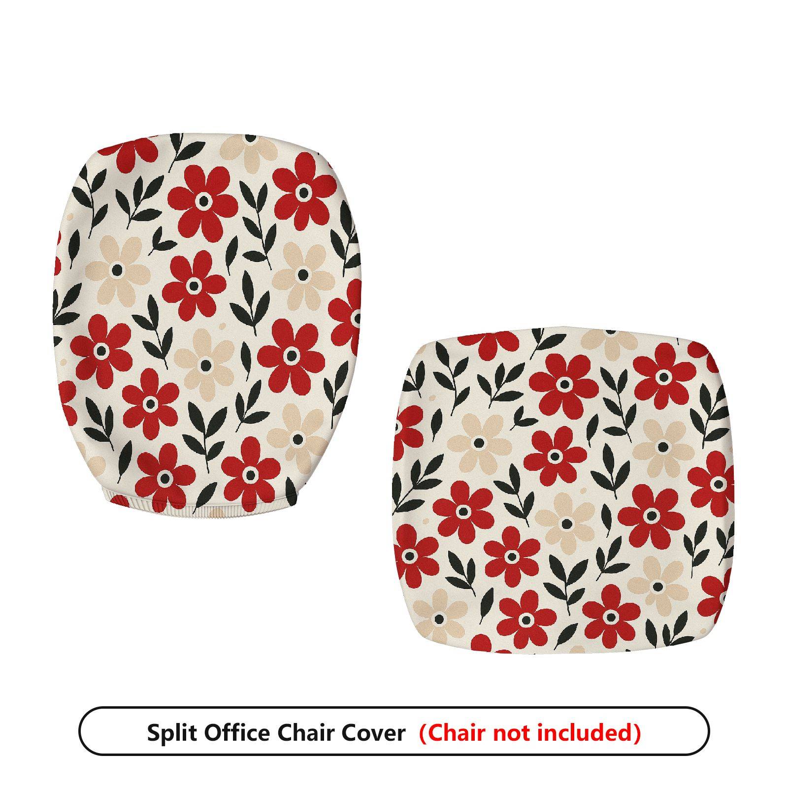 2-Piece Floral Red Beige Black Pattern  Computer Chair Cover Set, Seat and Backrest