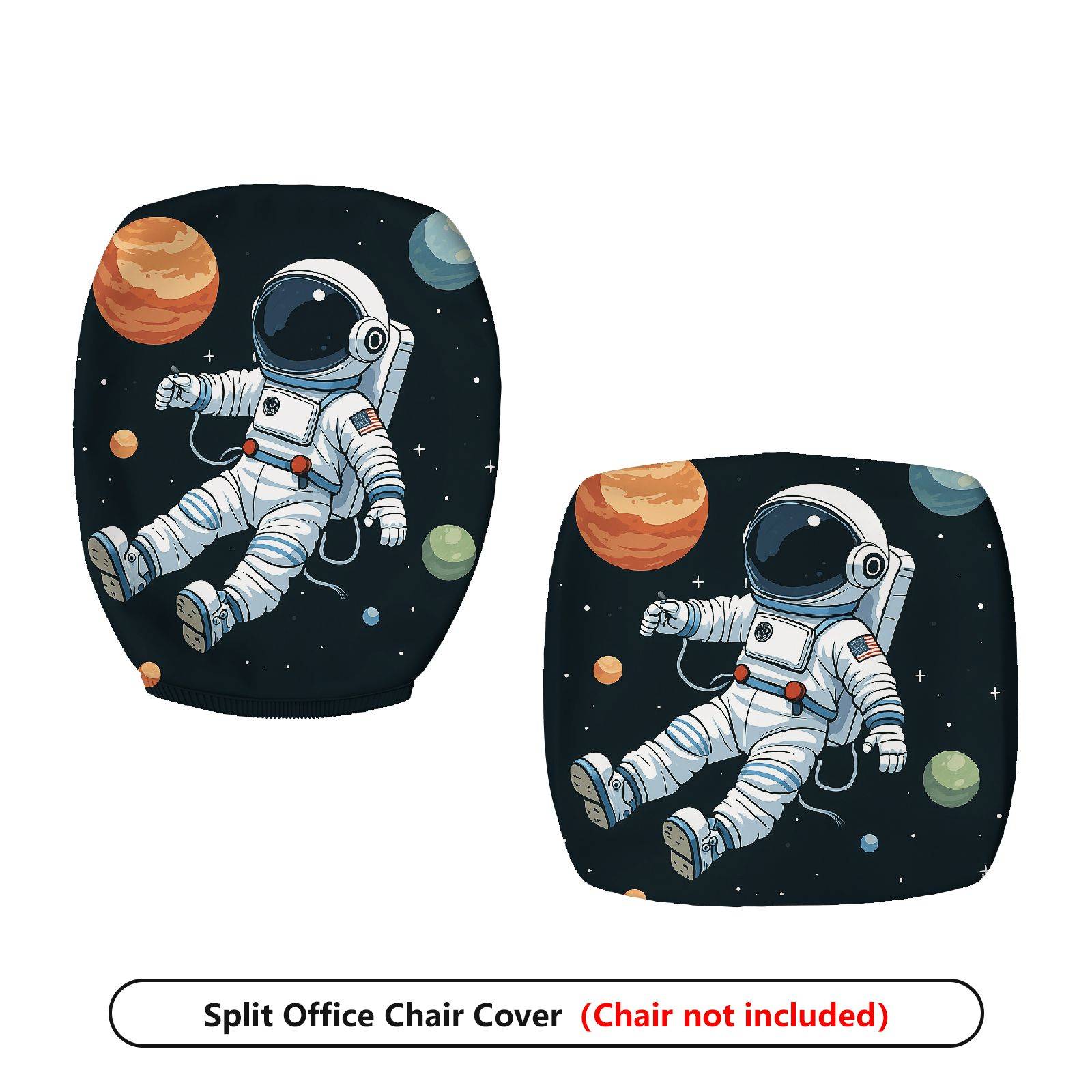 2-Piece Astronaut Galaxy Space Planet Rocket  Computer Chair Cover Set, Seat and Backrest