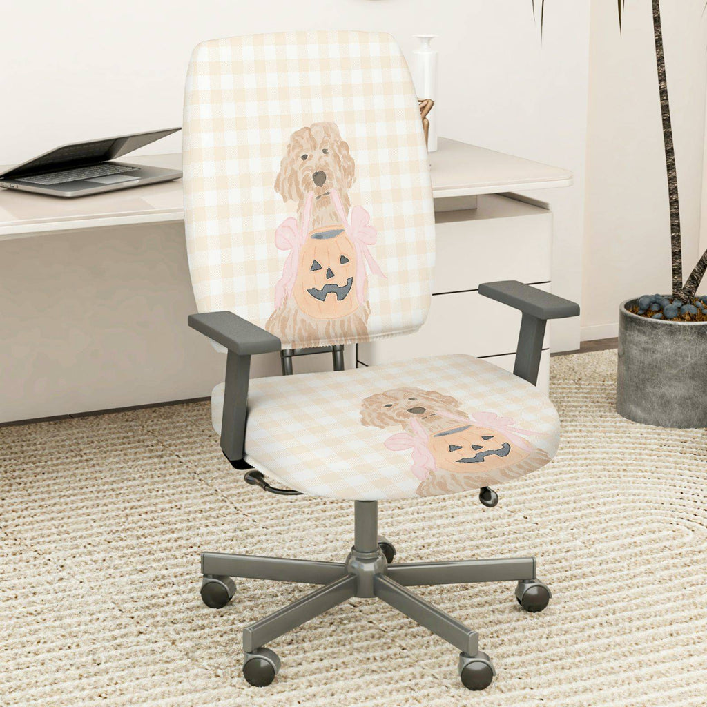 2-Piece Dog Halloween Pumpkin Cute Fun Holiday  Computer Chair Cover Set, Seat and Backrest