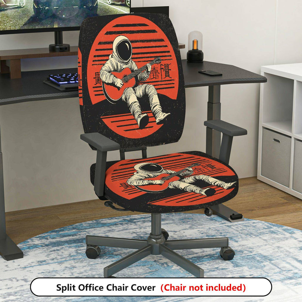 2-Piece Astronaut Guitar Space Red Orange  Computer Chair Cover Set, Seat and Backrest