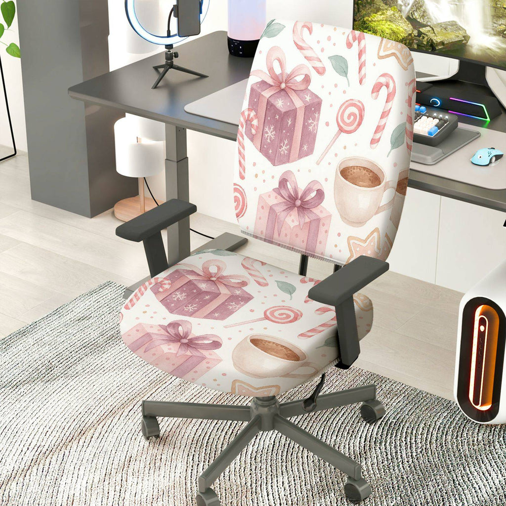 2-Piece Christmas festive gift coffee candy  Computer Chair Cover Set, Seat and Backrest