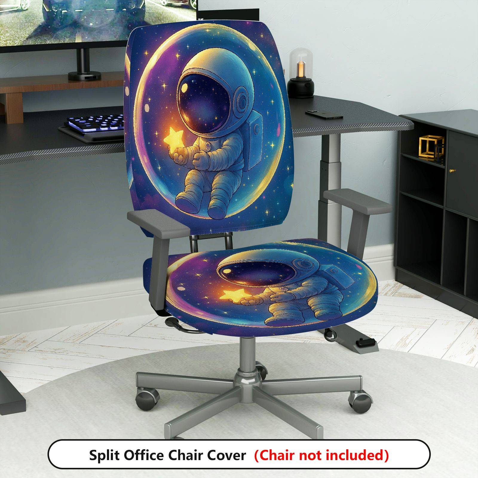 2-Piece Astronaut Star Galaxy Space  Computer Chair Cover Set, Seat and Backrest