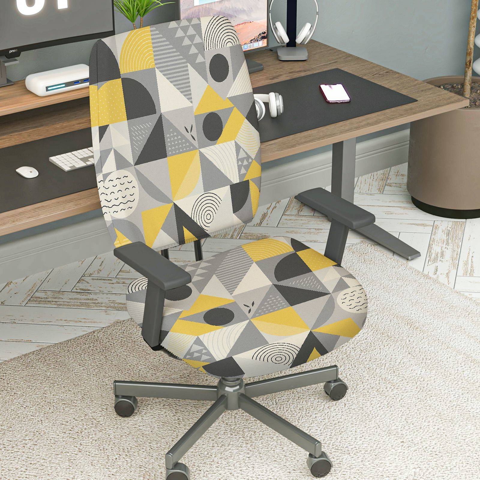 2-Piece Modern Geometric Colorful Stylish Artistic  Computer Chair Cover Set, Seat and Backrest