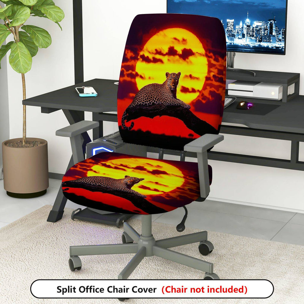 2-Piece Sunset Leopard Animal Wildlife Nature Scenery  Computer Chair Cover Set, Seat and Backrest
