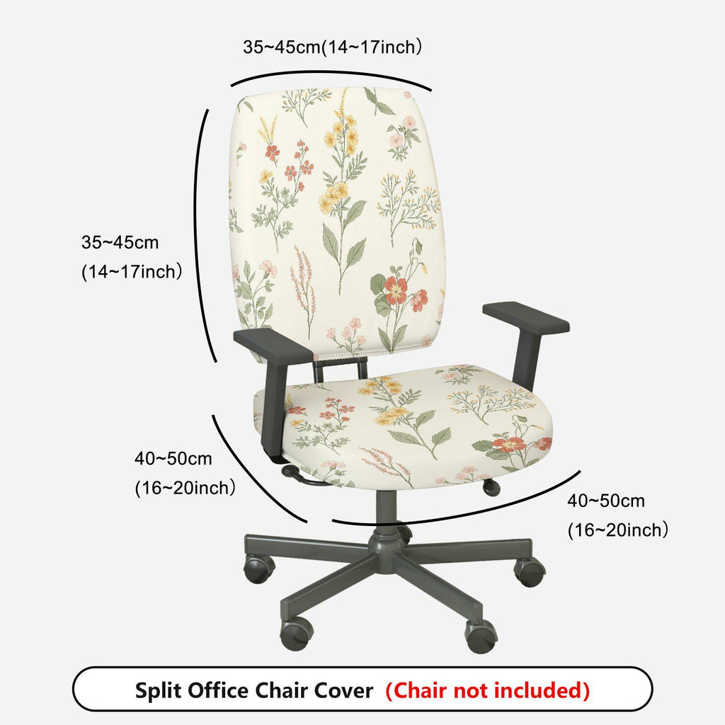 2-Piece Floral Pattern Nature Inspired Decorative Colorful  Computer Chair Cover Set, Seat and Backrest