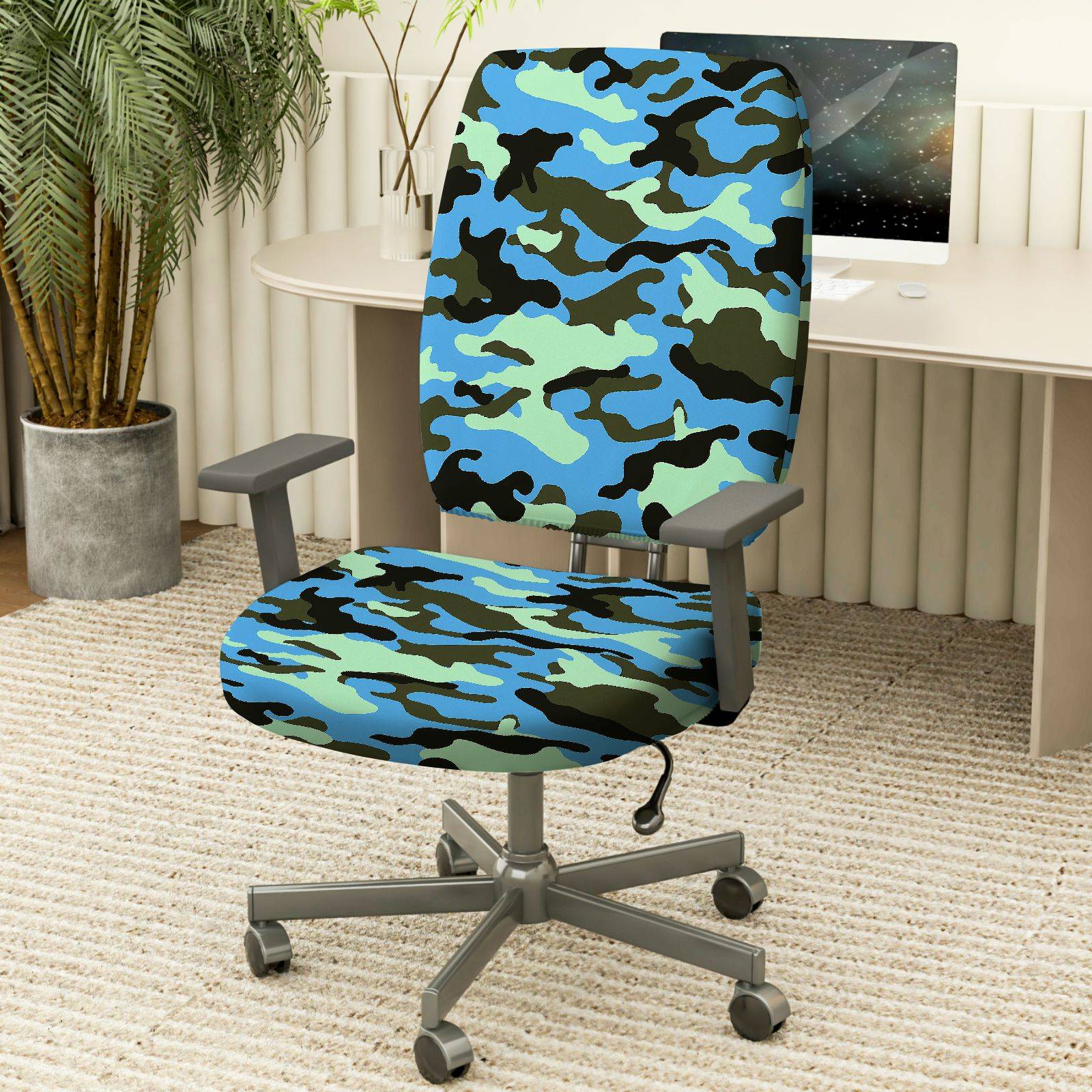 2-Piece Camouflage Green Blue Black  Computer Chair Cover Set, Seat and Backrest