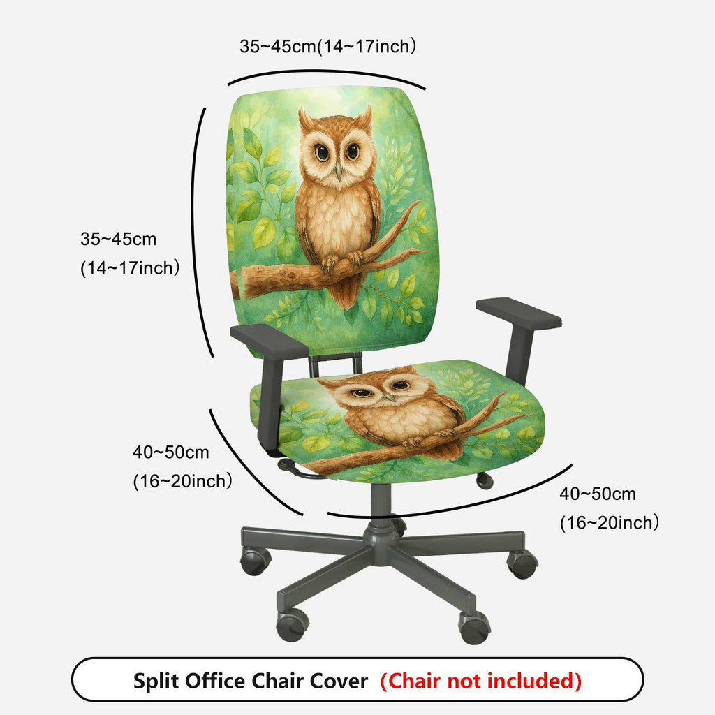 2-Piece Owl Nature Green Art Animal Forest  Computer Chair Cover Set, Seat and Backrest