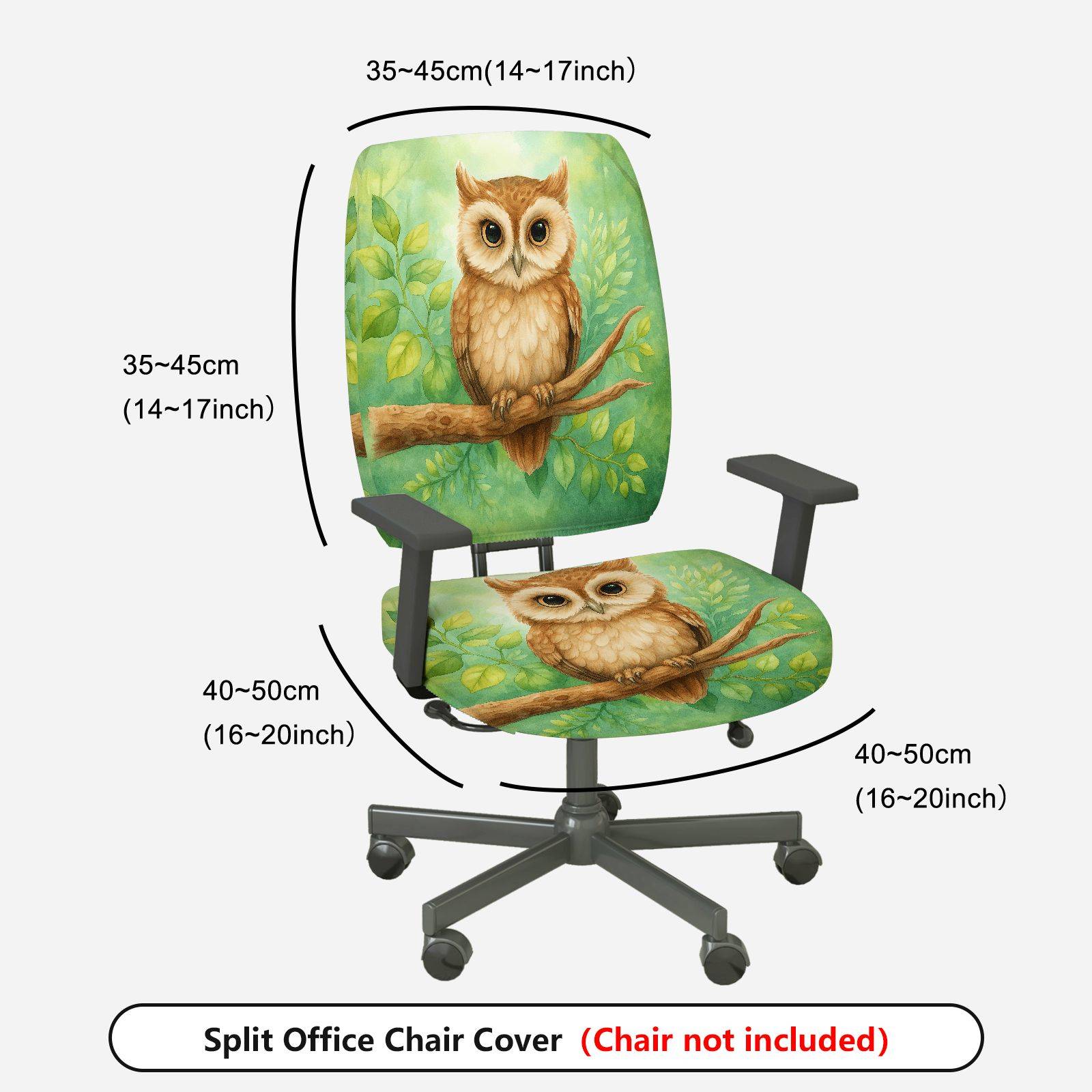 2-Piece Owl Nature Green Art Animal Forest  Computer Chair Cover Set, Seat and Backrest