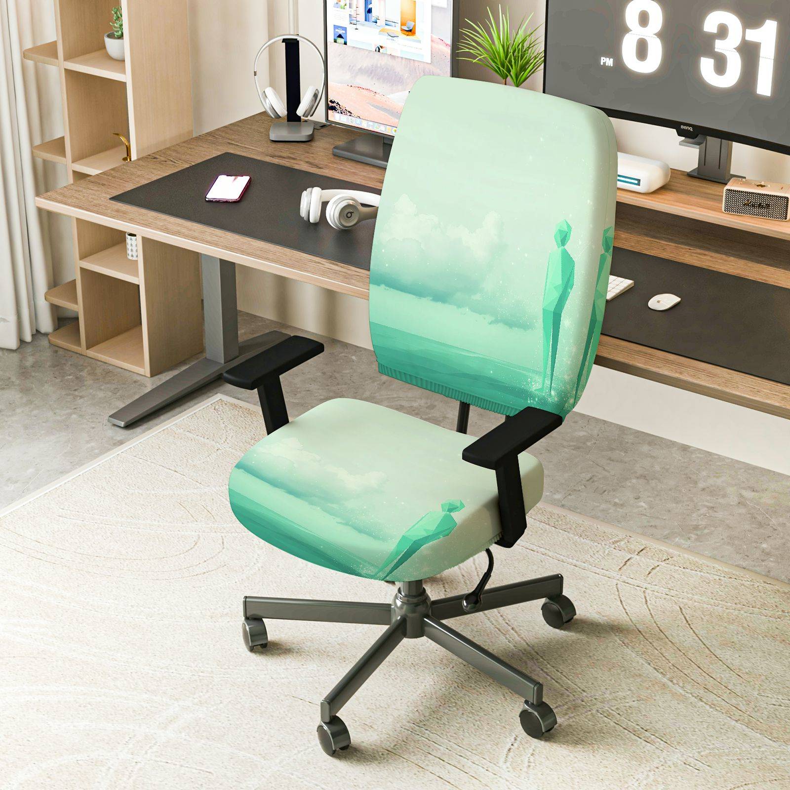 2-Piece Artistic Cloud Figure Pastel Abstract Modern  Computer Chair Cover Set, Seat and Backrest