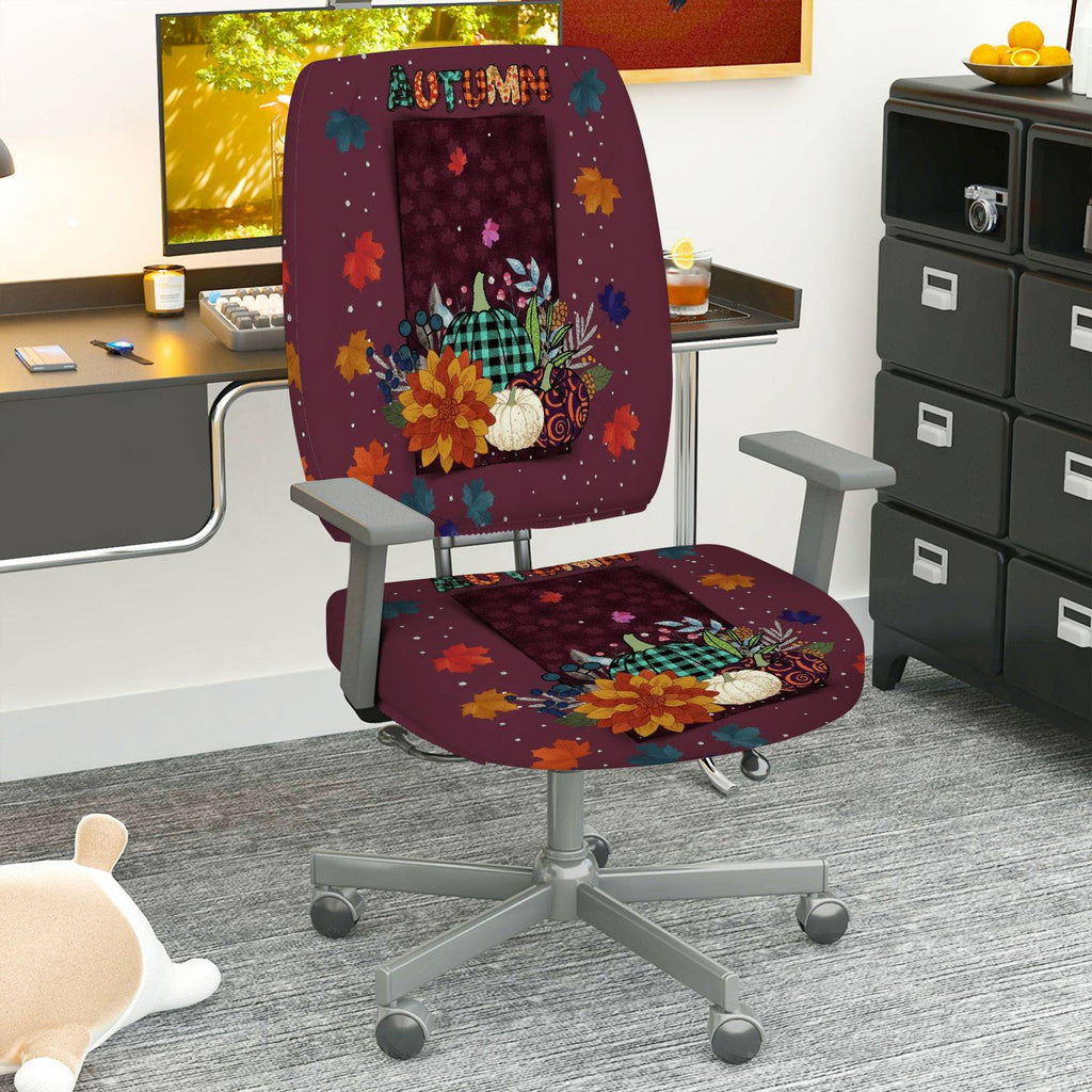 2-Piece Autumn Festive Leaves Pumpkin Thanksgiving  Computer Chair Cover Set, Seat and Backrest