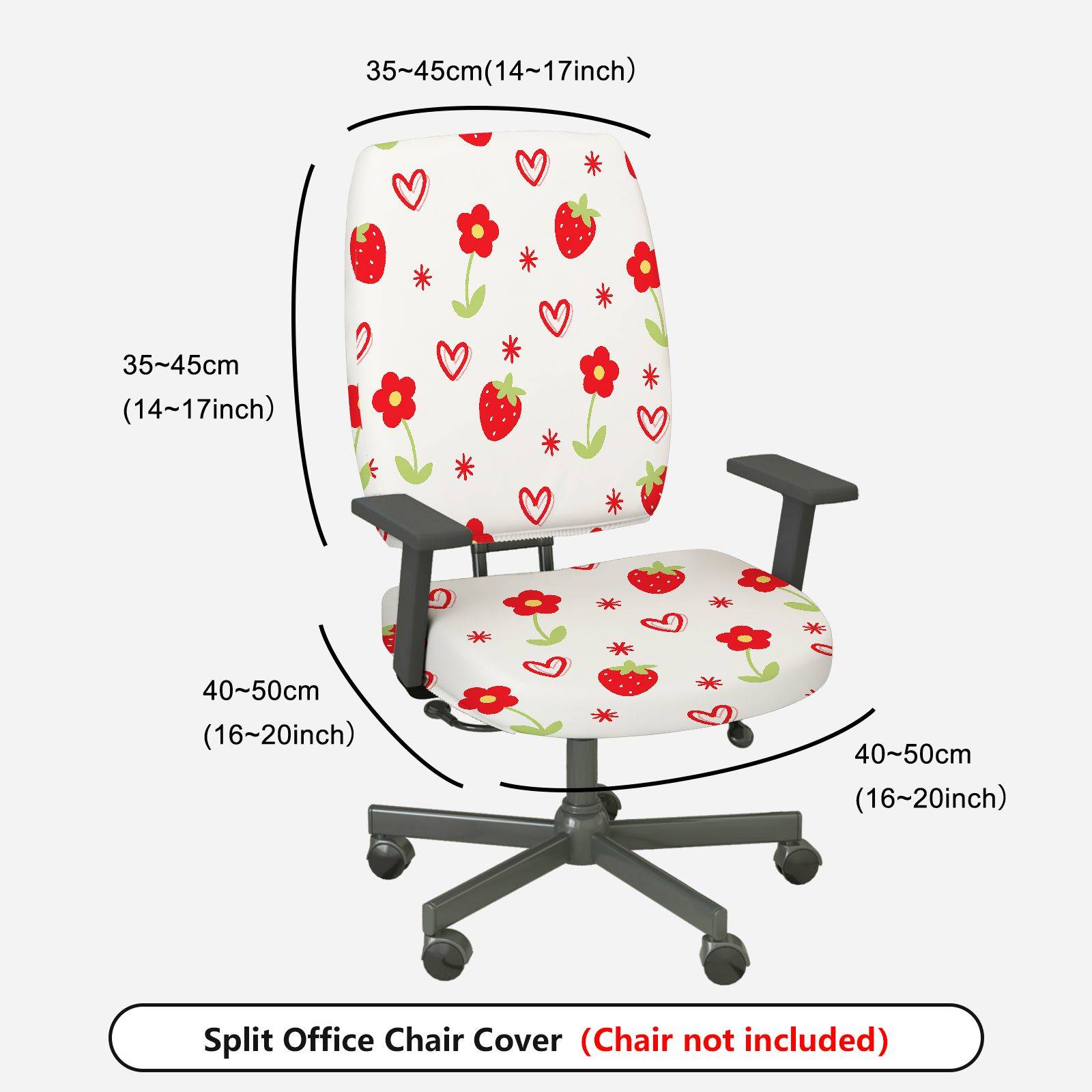 2-Piece Strawberry Flower Heart Pattern  Computer Chair Cover Set, Seat and Backrest