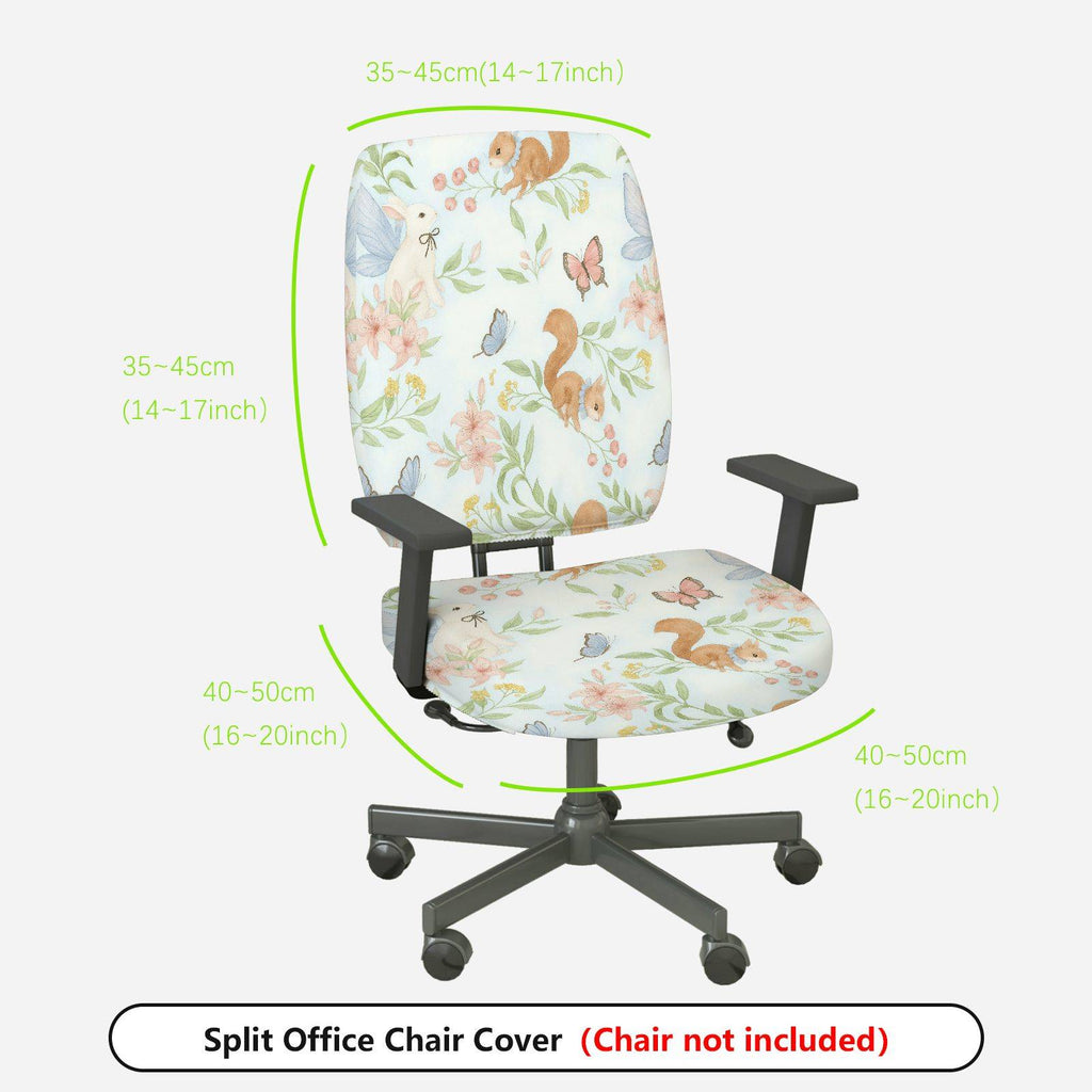 2-Piece Animal Floral Butterfly Squirrel Rabbit Spring  Computer Chair Cover Set, Seat and Backrest