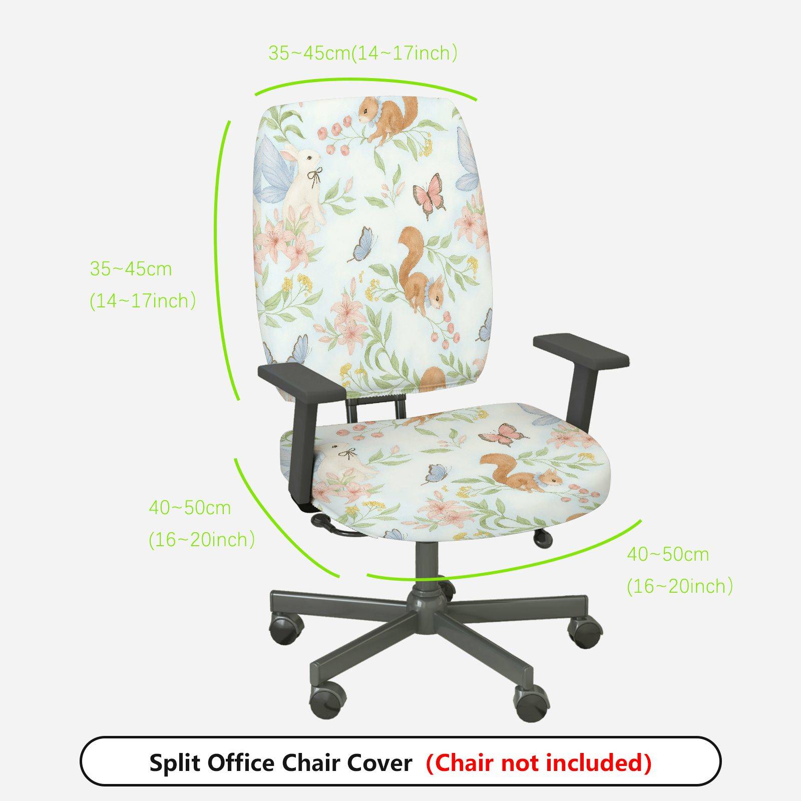 2-Piece Animal Floral Butterfly Squirrel Rabbit Spring  Computer Chair Cover Set, Seat and Backrest