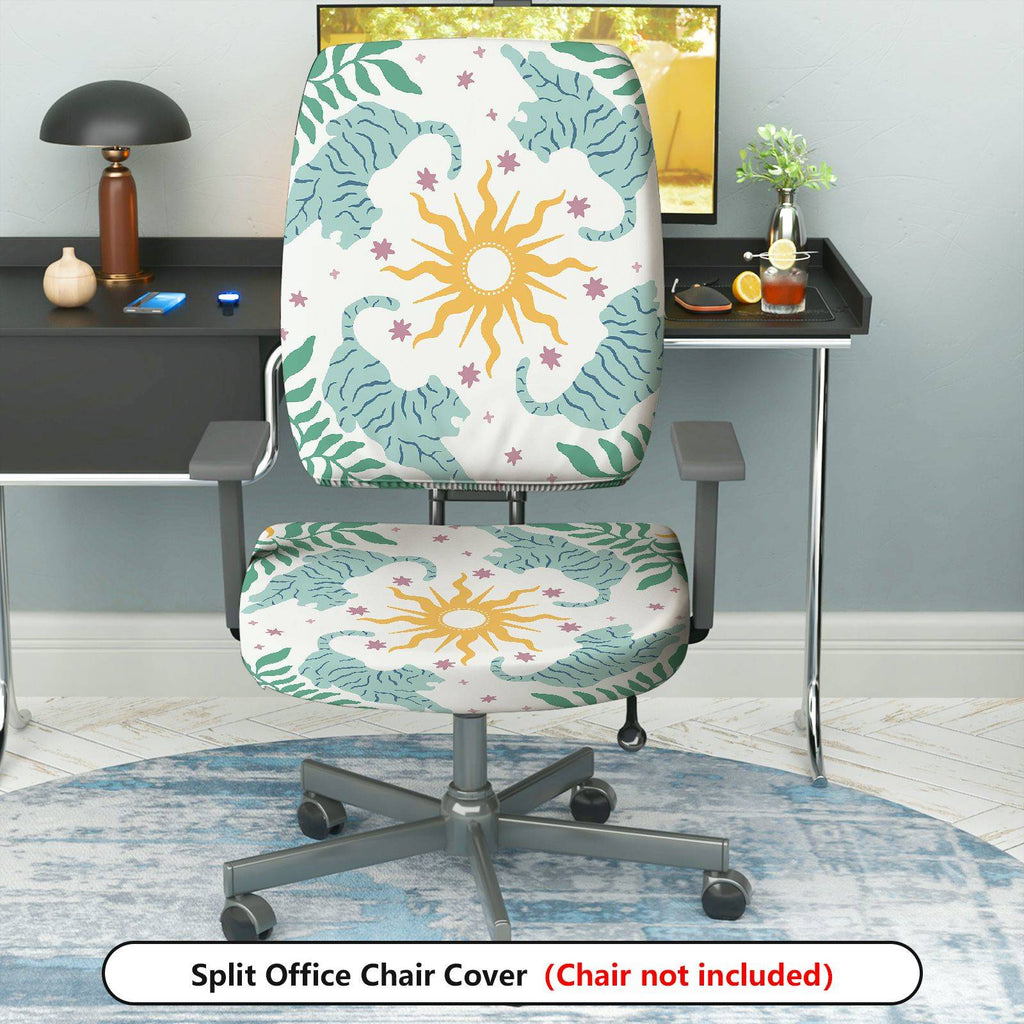 2-Piece Animal Sun Tiger Star Pattern  Computer Chair Cover Set, Seat and Backrest