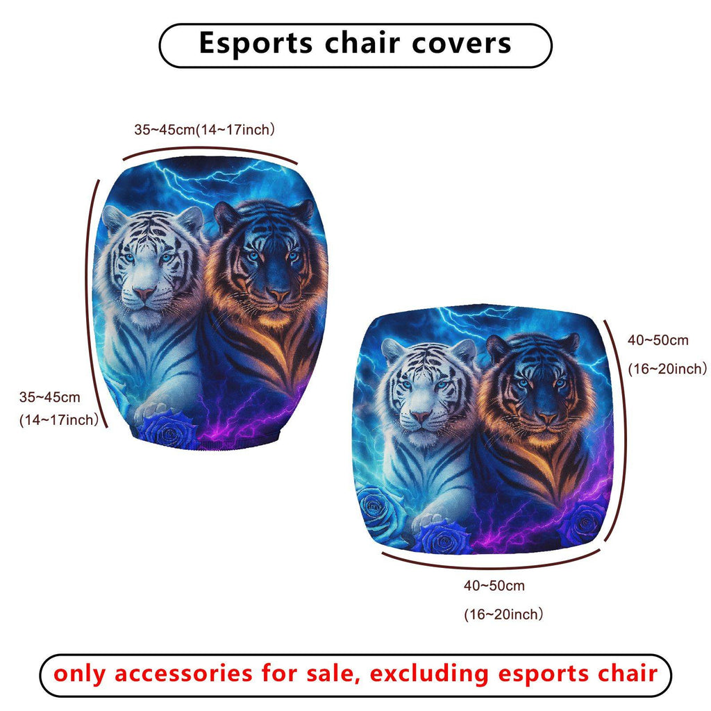 2-Piece Animal Print Tiger Modern Art Lightning Blue Glow  Computer Chair Cover Set, Seat and Backrest