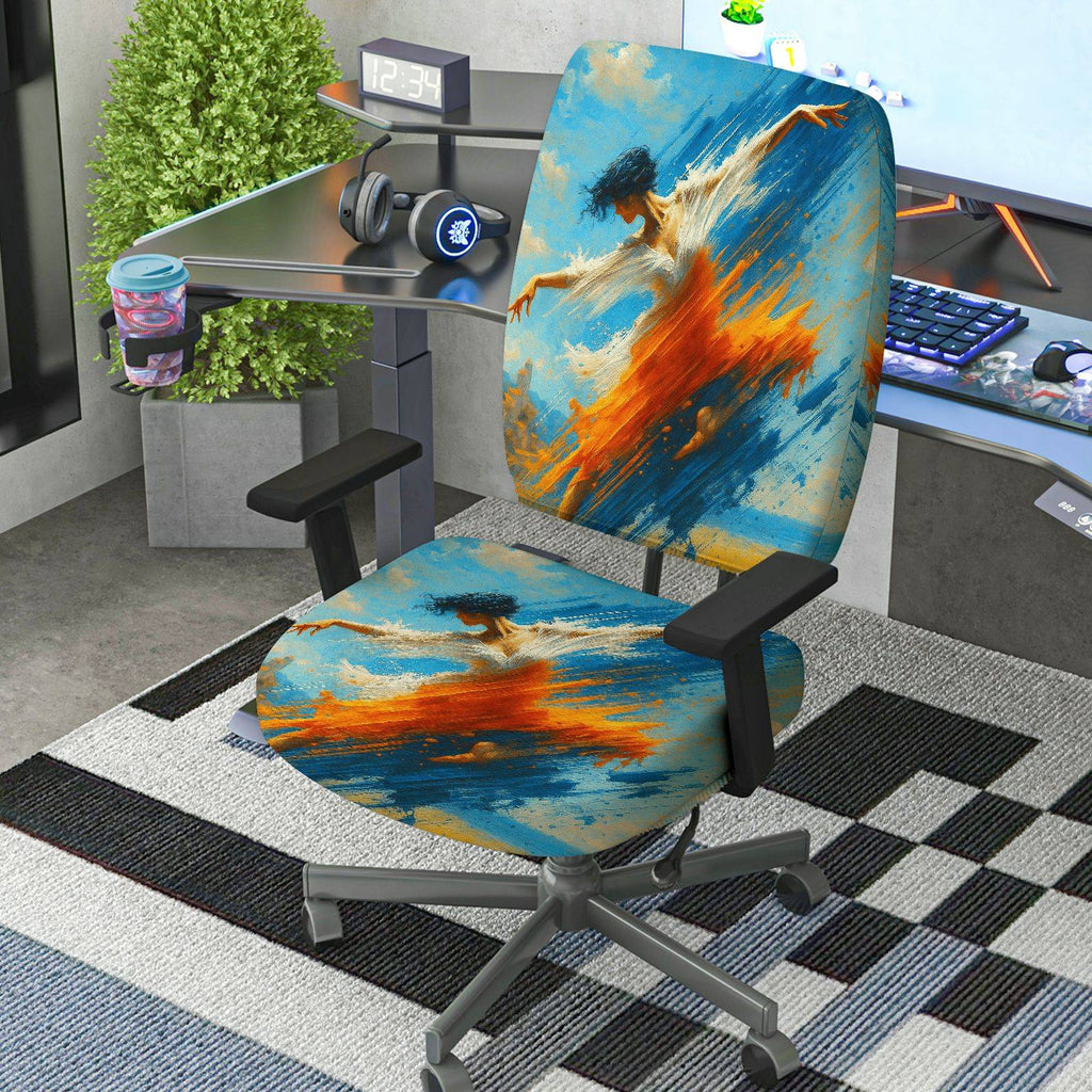 2-Piece Artistic Dance Abstract Colorful Creative Vibrant  Computer Chair Cover Set, Seat and Backrest