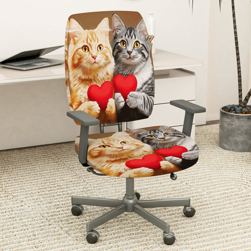 2-Piece Adorable Loving Heart Cat Design Cute Animal Valentine Gift  Computer Chair Cover Set, Seat and Backrest