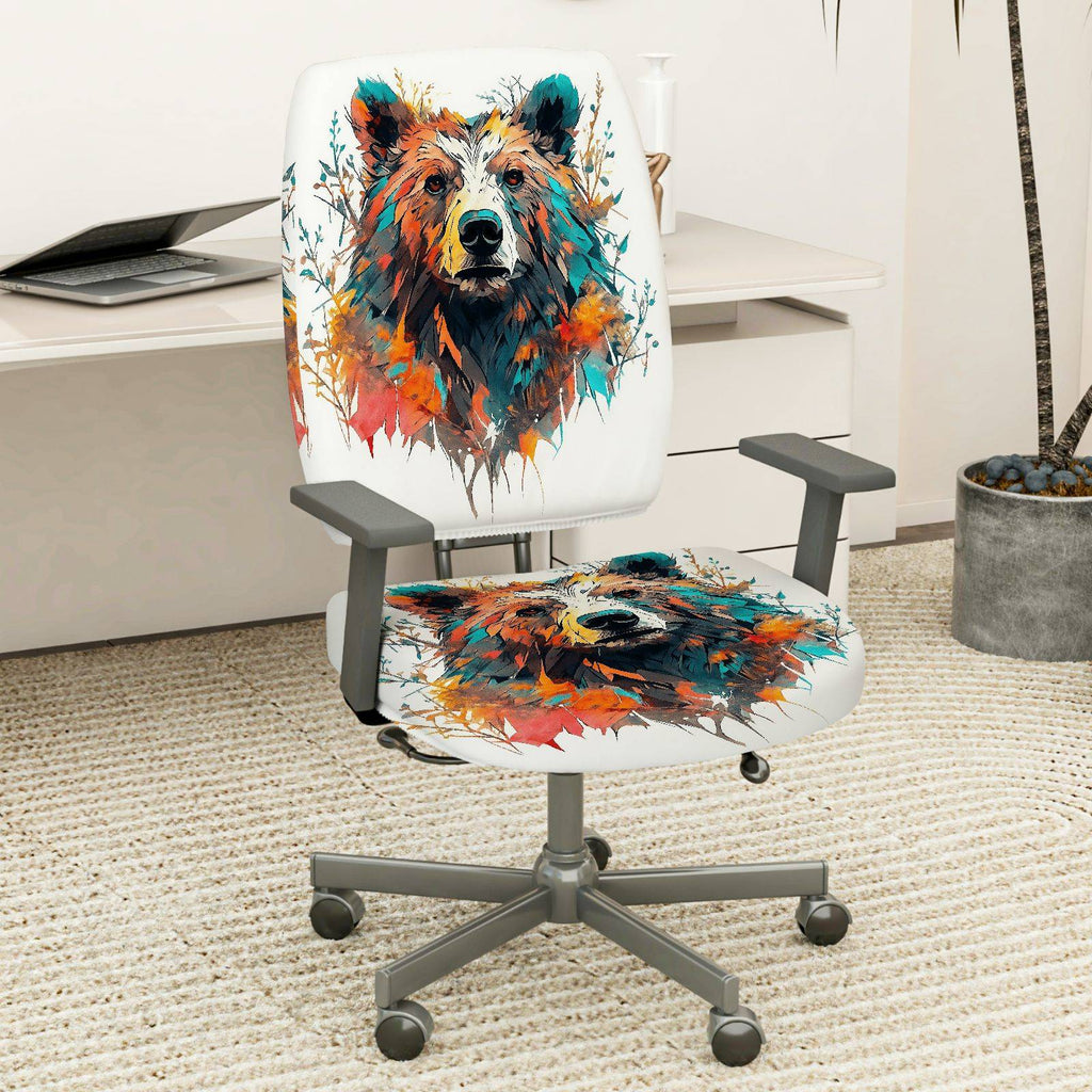2-Piece Colorful Bear Animal Art Design  Computer Chair Cover Set, Seat and Backrest