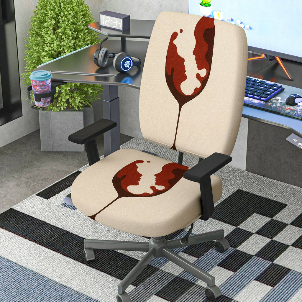 2-Piece Abstract Wine Glass Silhouette Art Decorative  Computer Chair Cover Set, Seat and Backrest