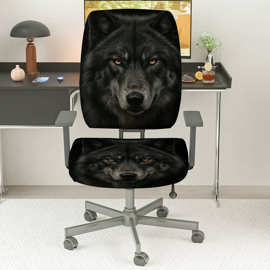 2-Piece Wolf Animal Print Halloween Decorative  Computer Chair Cover Set, Seat and Backrest