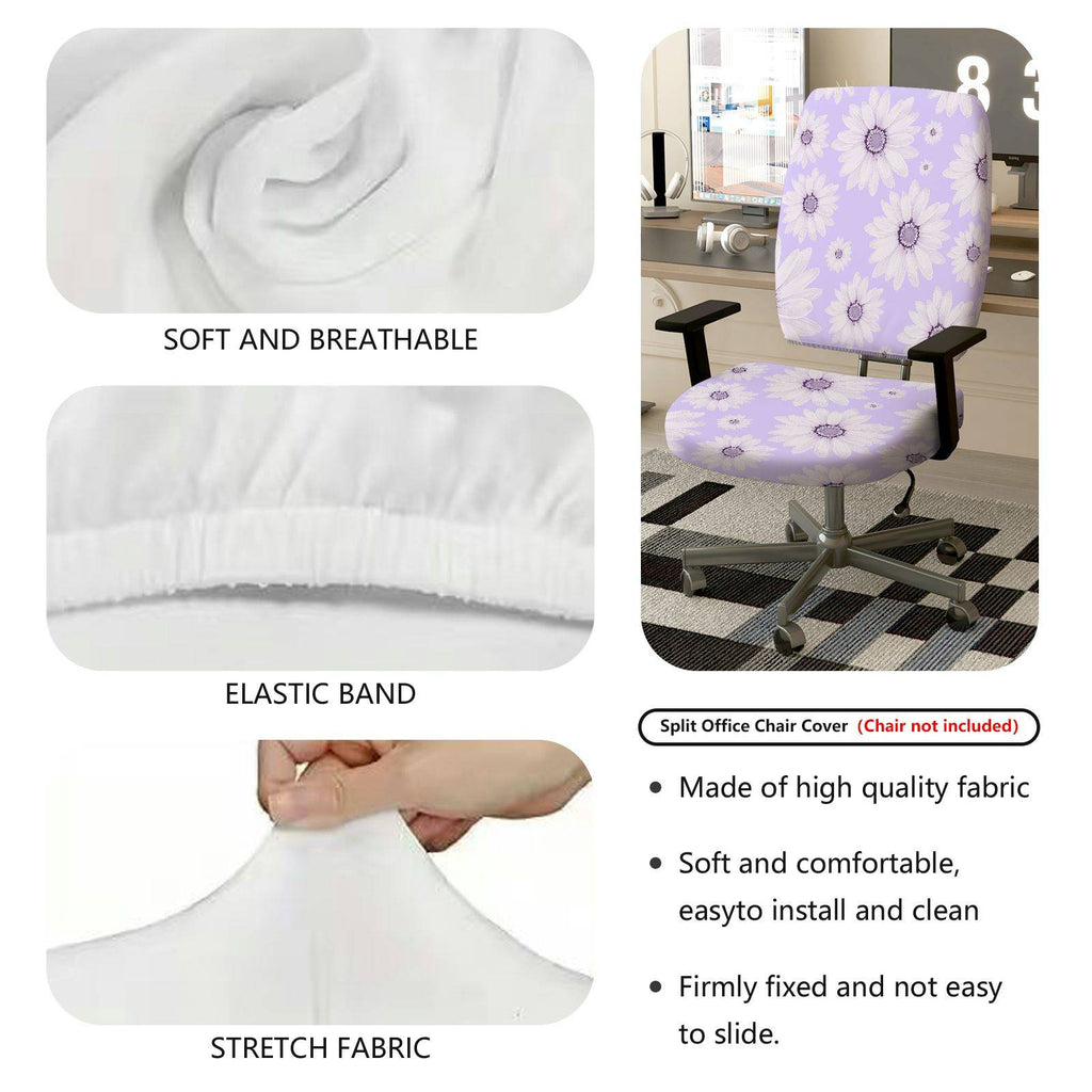 2-Piece Floral Purple Daisy Pattern  Computer Chair Cover Set, Seat and Backrest