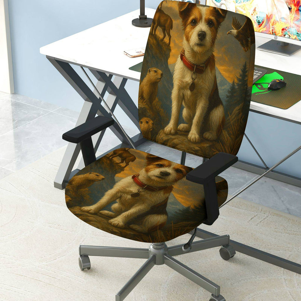 2-Piece Animal Nature Art Dog Wildlife  Computer Chair Cover Set, Seat and Backrest