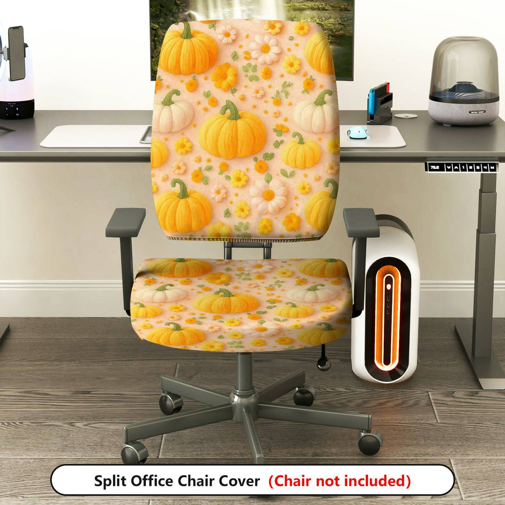 2-Piece Autumn Pumpkin Floral Thanksgiving Harvest  Computer Chair Cover Set, Seat and Backrest