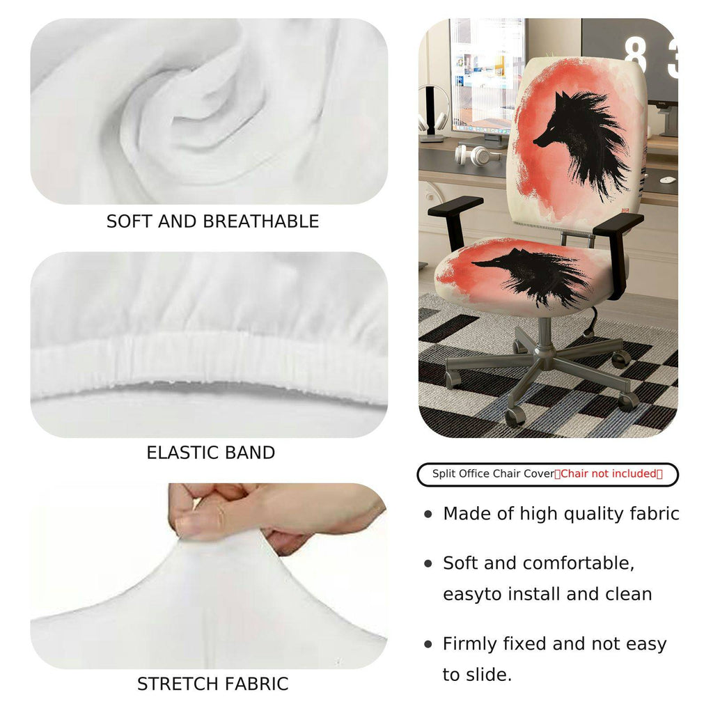 2-Piece Artistic Wolf Design Modern Stylish Unique Creative  Computer Chair Cover Set, Seat and Backrest