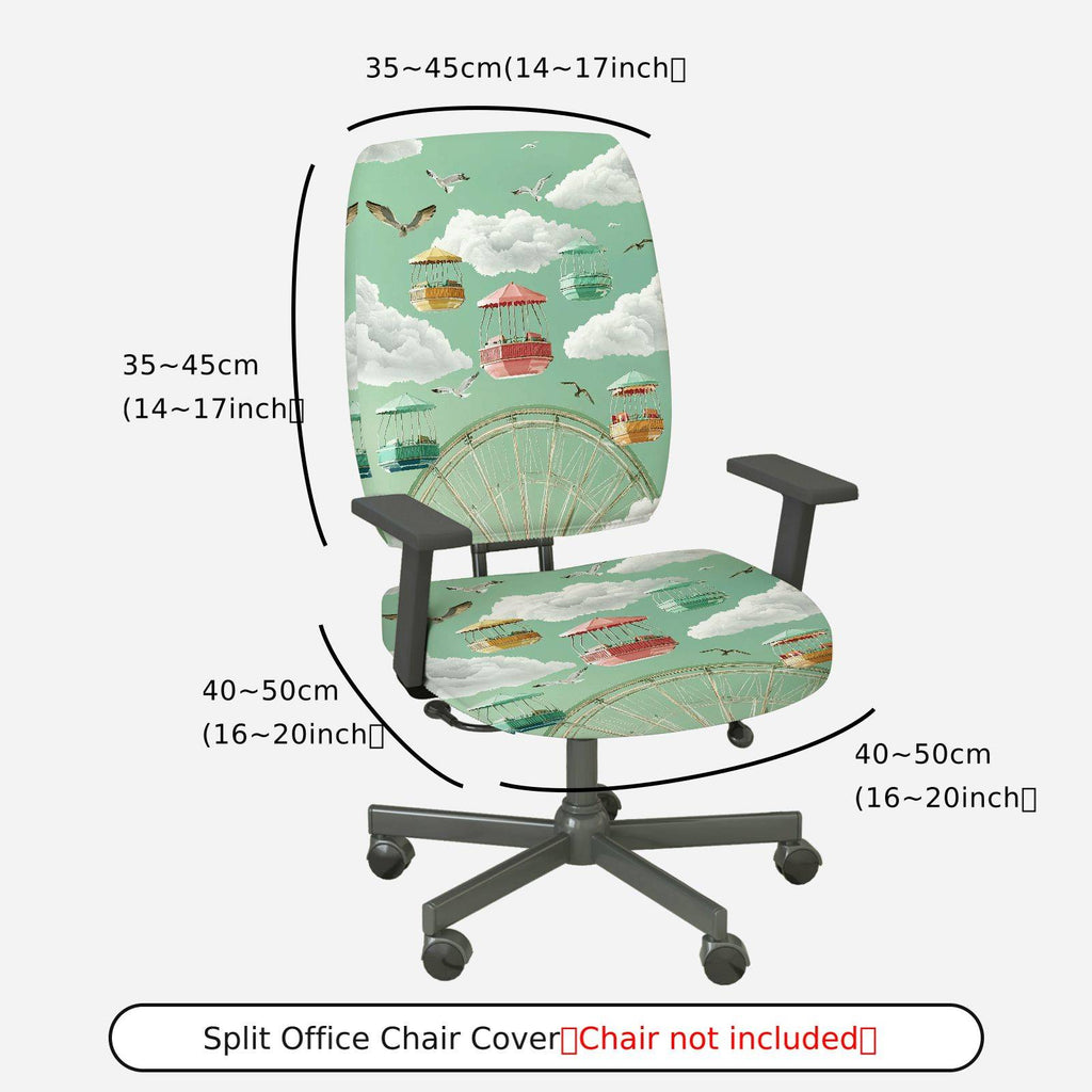 2-Piece Amusement Park Ferris Wheel Clouds Birds Festive  Computer Chair Cover Set, Seat and Backrest