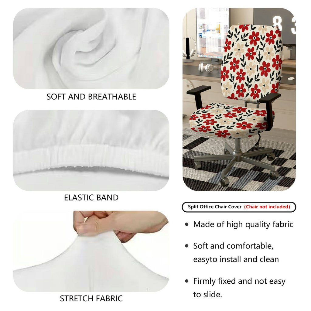 2-Piece Floral Red Beige Black Pattern  Computer Chair Cover Set, Seat and Backrest